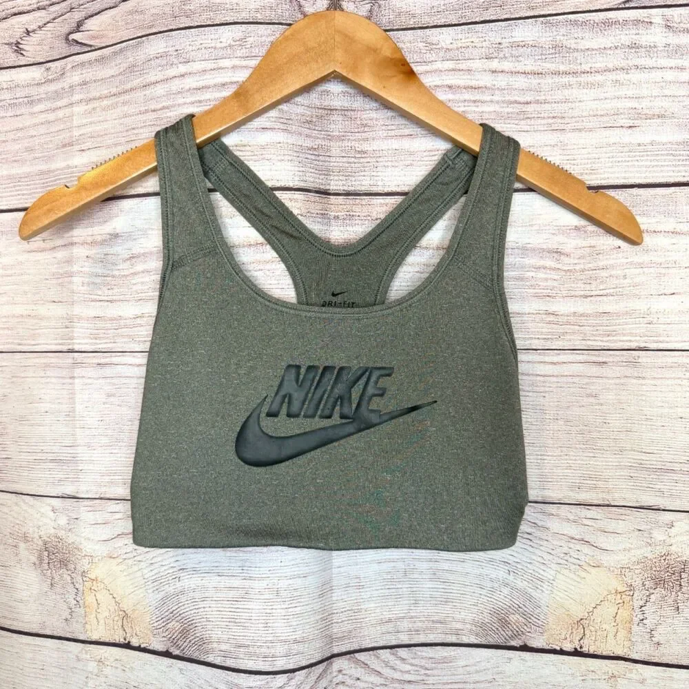 Nike Classic Swoosh Futura Medium Support Sports Bra Gray Size Small S